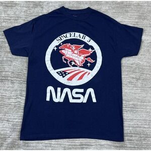 NASA Shirt Mens Medium Blue Shortsleeve‎ Space Lab 3 Casual Mad Engine